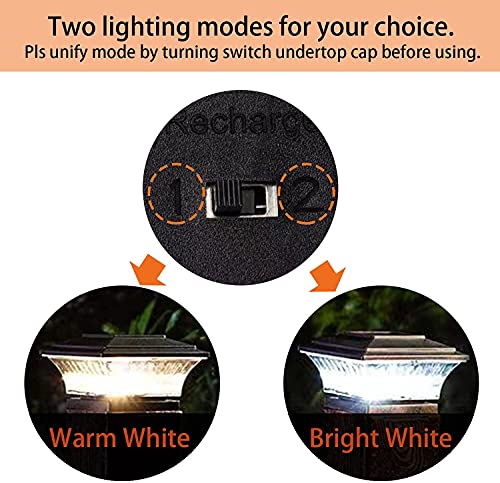 Solar Post Cap Lights Outdoor LED Lighting Deck Fence Cap Light Two Light Modes Warm White (Black / 12pk)