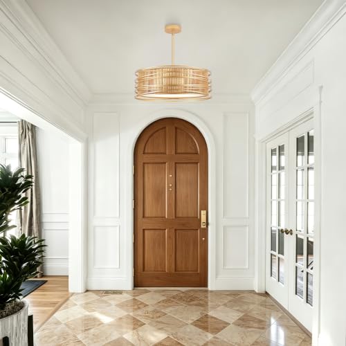 23.6" Gold Rattan Chandelier Boho 5 (Gold / 23.6 inch)