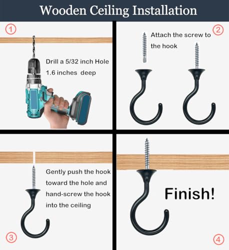 Heavy Duty Ceiling Hooks for Hanging Plants 8 Pack (Black)