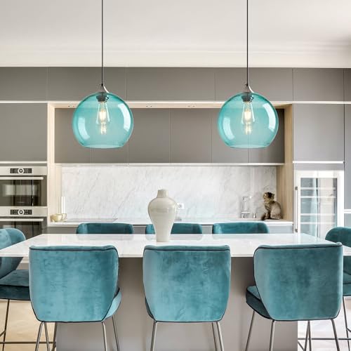 Aqua Pendant Lights Kitchen Island 2 Pack (Light Blue / L - 9.84 in)