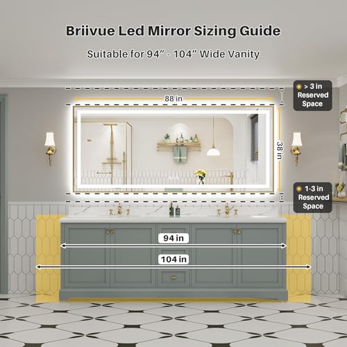 88x38 Inch LED Bathroom Mirror with Gold Frame (Backlit+front Lit With Gold Frame / 88"L x 38"W)