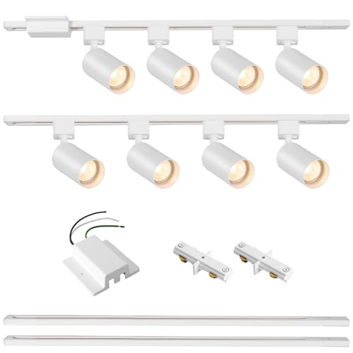 8 Light LED Track Lighting Kit with 6.6FT H Track Lighting Rails & Floating Canopy Connector (White / 8 Lights)