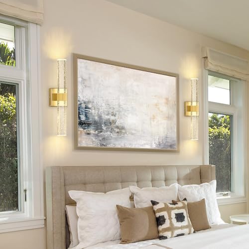 Set of 2 Gold LED Wall Sconce Lights Warm Light Modern Crystal Wall Lights Vanity Lighting Fixtures Sconces for Bathroom Living Room Bedroom Dining Room Hallway (Gold / set of 2)