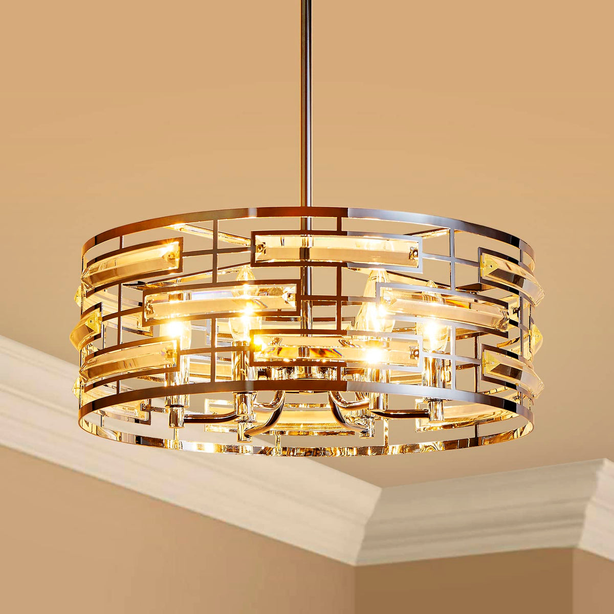 Saint Mossi Modern K9 Crystal Chandeliers (Chrome 6-Lights H24 D18)