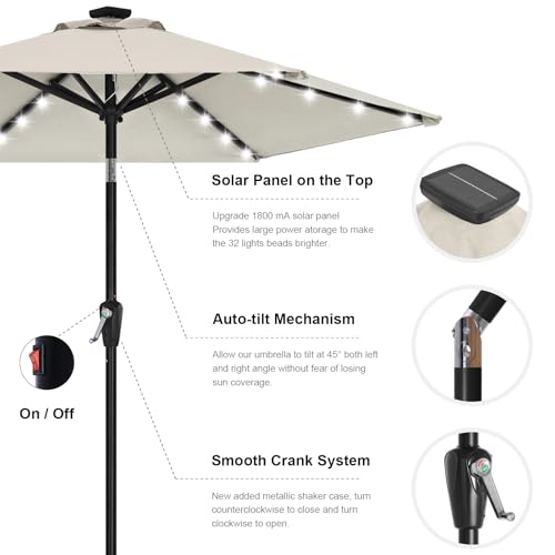 Durable 11FT Solar Led Patio Umbrellas with 32LED Lights