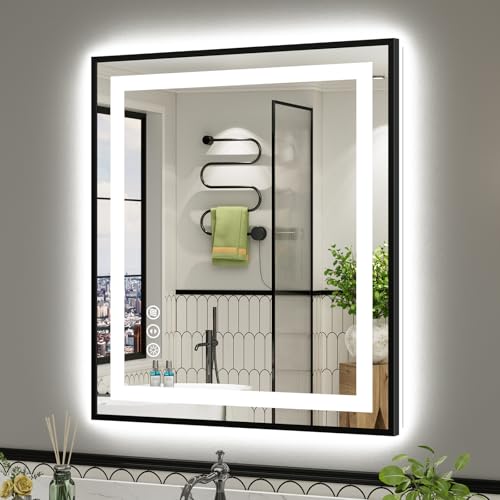36x30 Inch LED Bathroom Mirror with Black Frame (Backlit+front Lit With Black Frame / 36"L x 30"W)