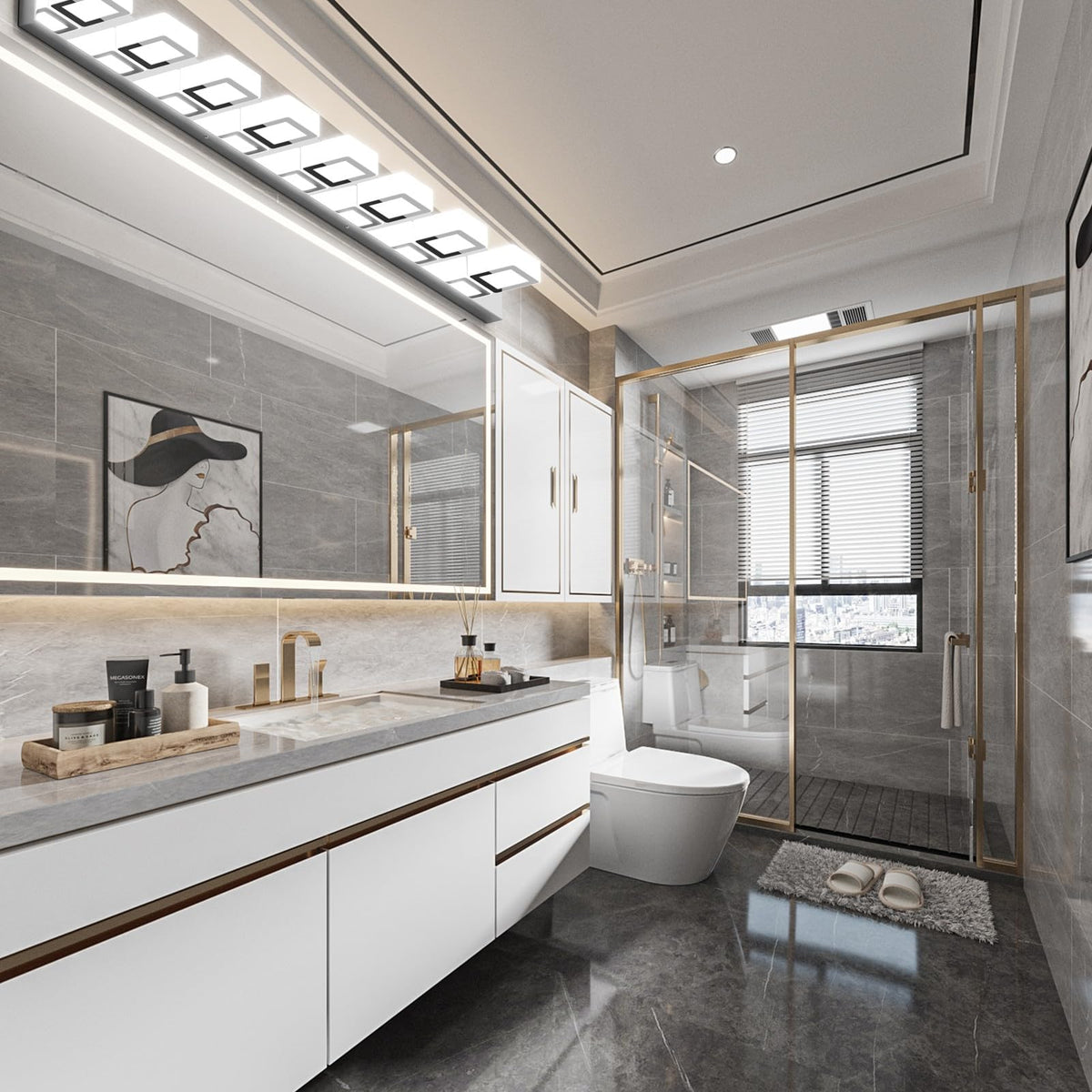52" Modern Chrome Vanity Lights 8 Lights Acrylic Stainless Steel LED Vanity Light Fixtures Chrome Bathroom Lighting Over Mirror (Chrome-White light / 52 inch)