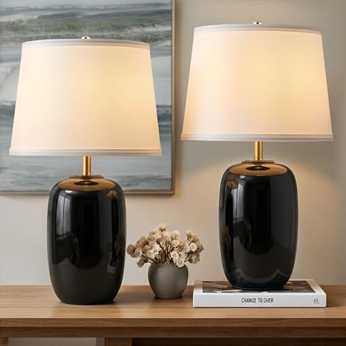 22 Inch Black Ceramic Table Lamps Set of 2 (H22" Black Ceramic + White Shade (2 Pack) / H22 × ∅12.2 inch)