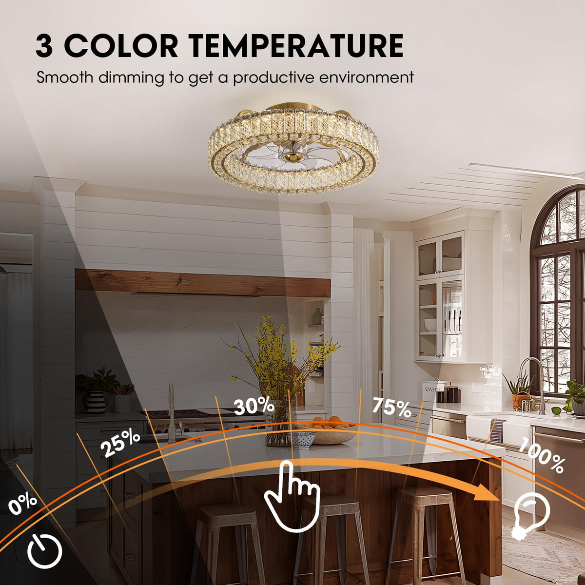 Crystal Ceiling Fan With Lights (Gold - 20.5 Inch)