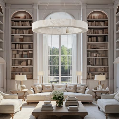Alabaster Round Chandelier (5-Gold-30.5in / 30.5 in)