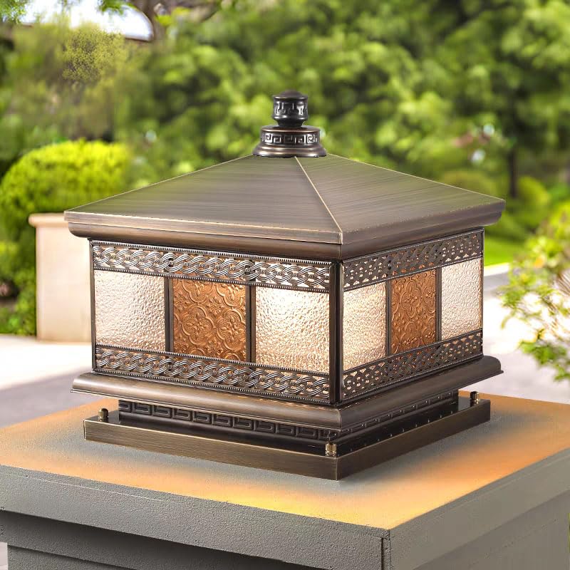 All Copper Steel Glass Outdoor Post lights (Flower glass / 16X16IN)