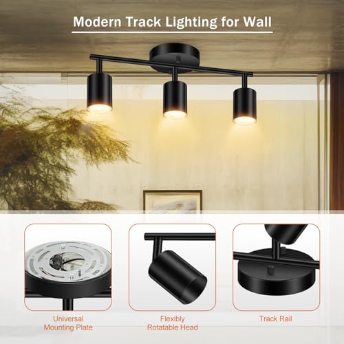 LED Track Lighting Fixtures Ceiling (Black / 13.35" 3 Light Track Light)