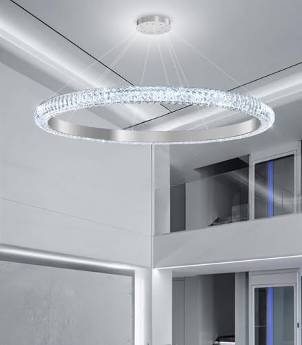 40" 1 Ring Crystal Chandelier Modern LED Dimmable Ring Pendant Light Chandelier for Dining Room Living Room Silver (Silver / 1 Ring Round 40")