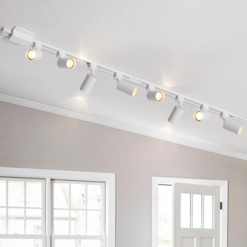 6 Lights LED Track Lighting Kit with 6.6FT H Track Lighting Rails & Floating Canopy Connector (White / 6 Lights)