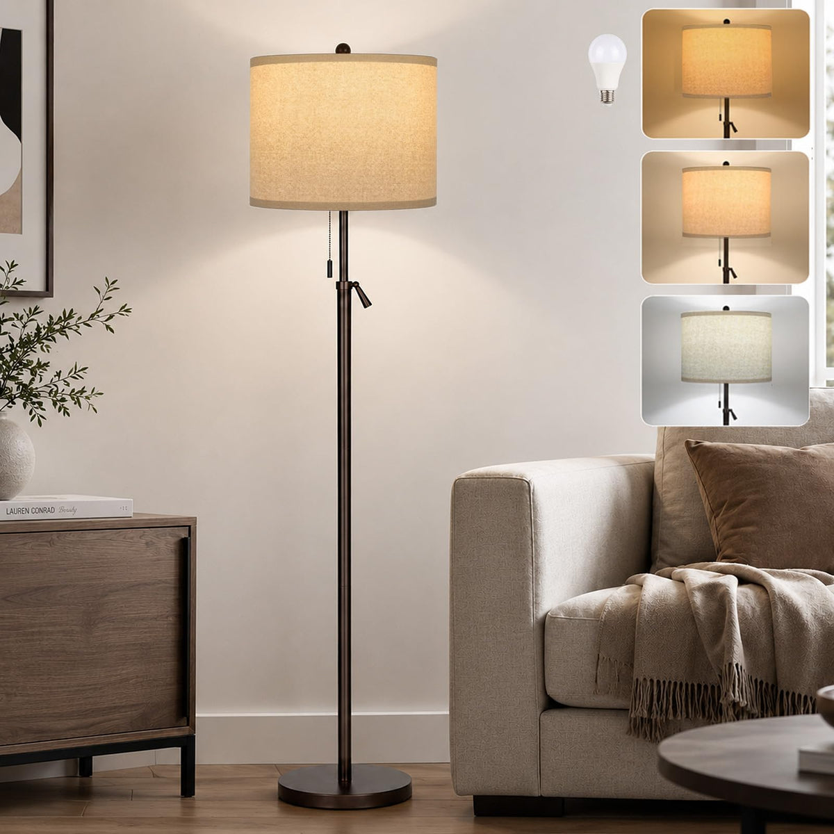 61 69" Adjustable Height Floor Lamp (Brown)