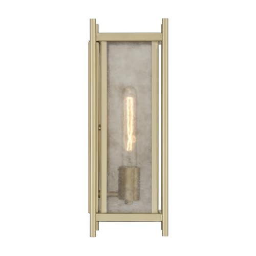 5-3804-344 Jacobs Mid-Century Modern Clear Mica Glass Outdoor Wall Lantern, 1-Light 60 Watt, 16" H x 6" W, Serene Brass (16" Height / Serene Brass)