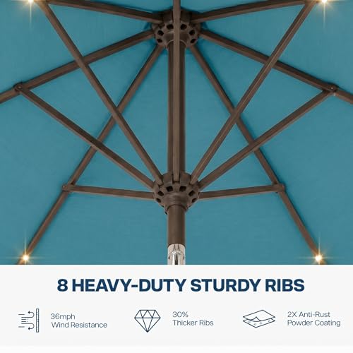 10FT Solar Patio Umbrella with Lights (Lake Blue / 10 FT)