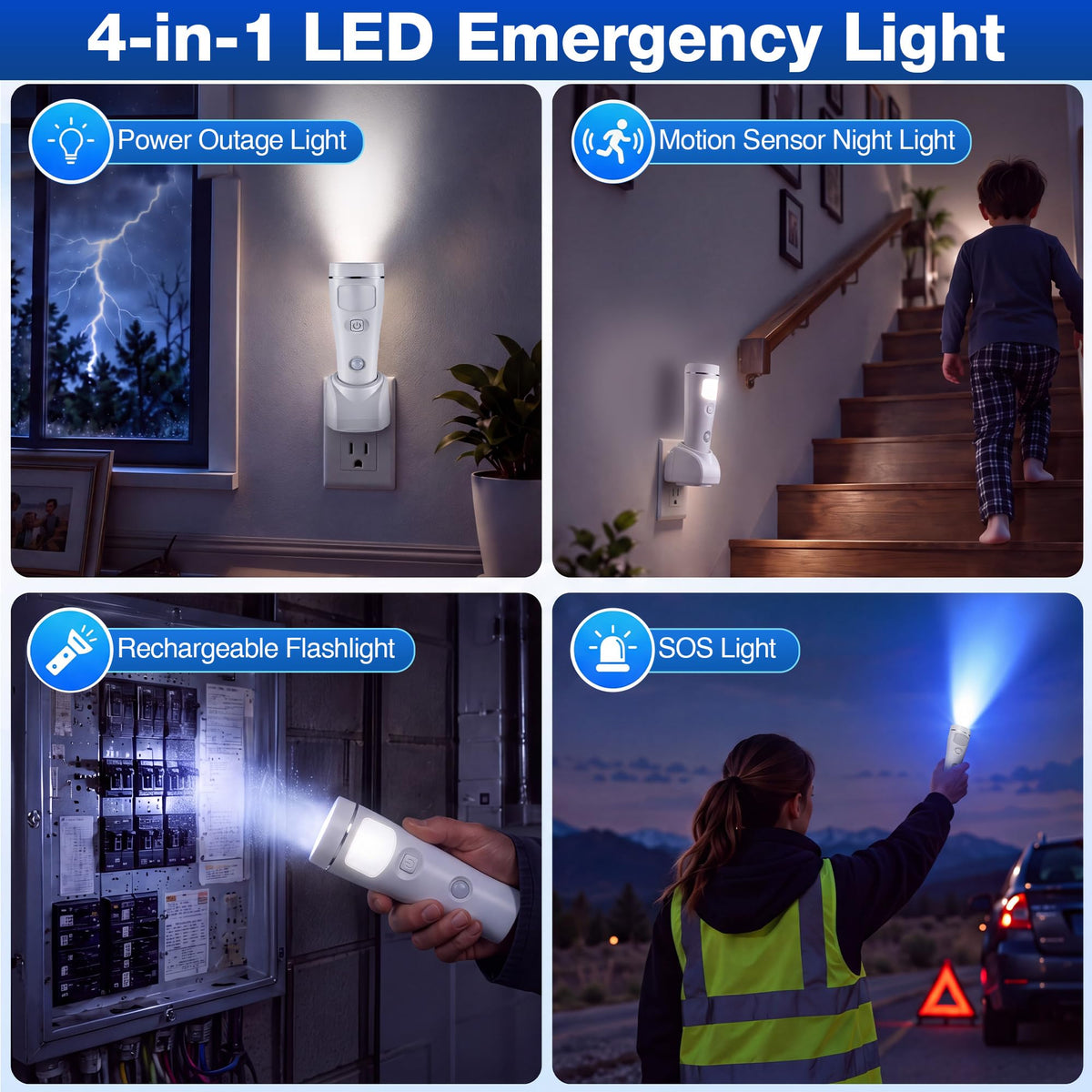 12 Pack 4 in 1 LED Emergency Lights for Home Power Failure (White)