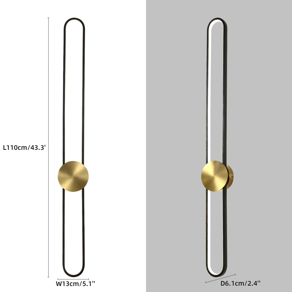 Modern Wall Sconce 4000K Dimmable LED Wall Light Fixture (Black / 43.3 inch, 4000K)
