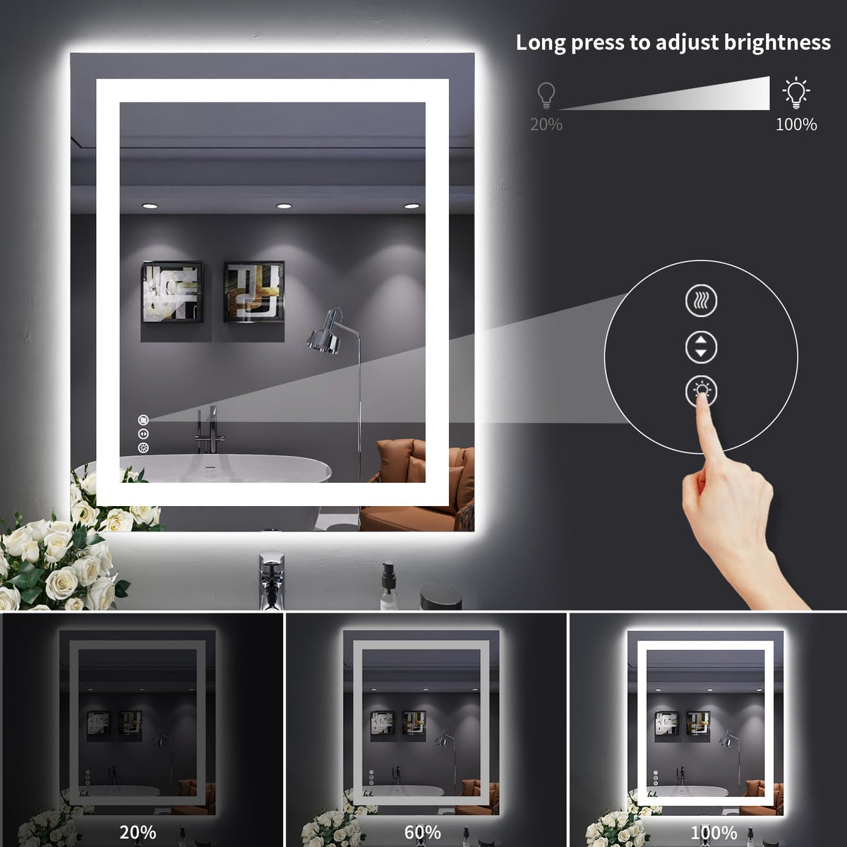 30X36 LED Bathroom Mirror with Lights (Led / 30"L x 36"W)