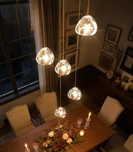Modern Glam Crystal Chandelier Large Size LED Light Fixture Luxury Pendant Ceiling Light with Remote Dimmable Lighting for Dining Room Living Room