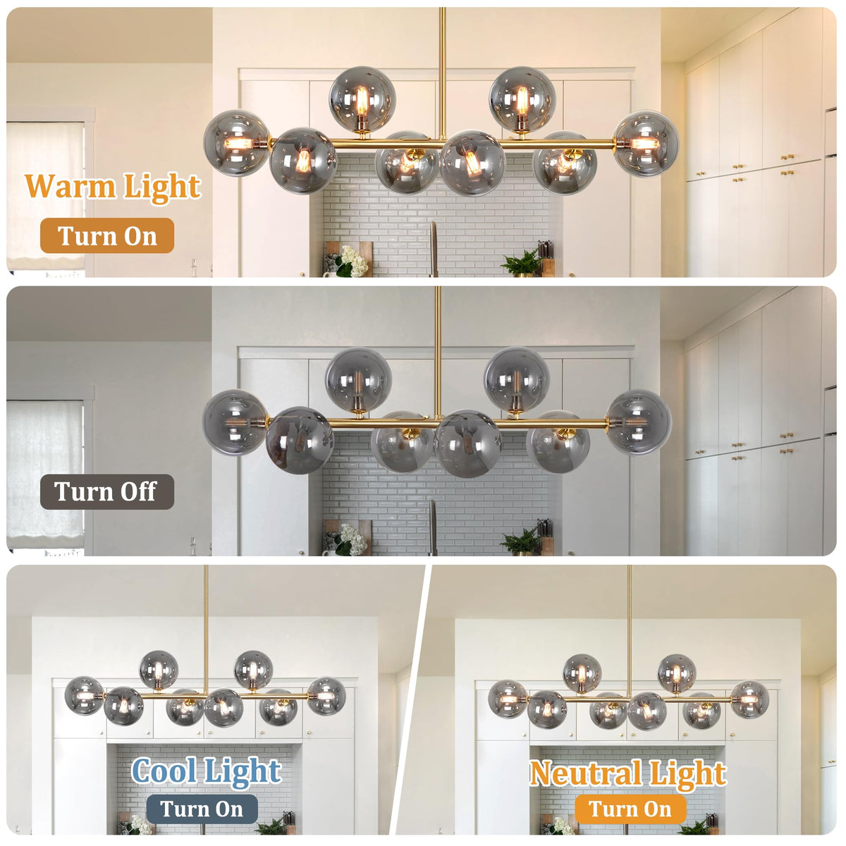 Gold Linear Chandelier 37" Dining Room Light Fixture Modern Sputnik Light (Gold and Gray / 8 Light)