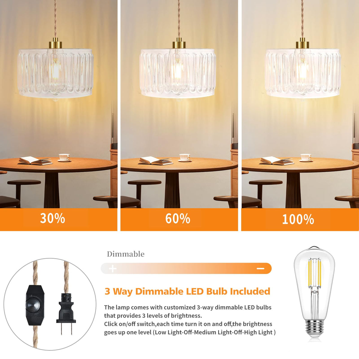 Glass Plug in Pendant Light Hanging Lights with Plug in Cord Milk White Hanging Lamp Gold Dimmable Mid Century Modern Plug in Chandelier Ceiling Fixture for Living Room (Pendant Light-16)