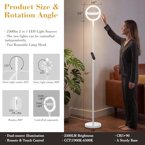 36W 2500lm Bright LED Floor Lamp for Living Room (White)
