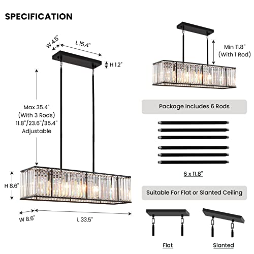 Modern Crystal Chandelier for Dining Room Rectangle Linear Crystal Pendant Ceiling Light for Kitchen Island Bar Pool Table