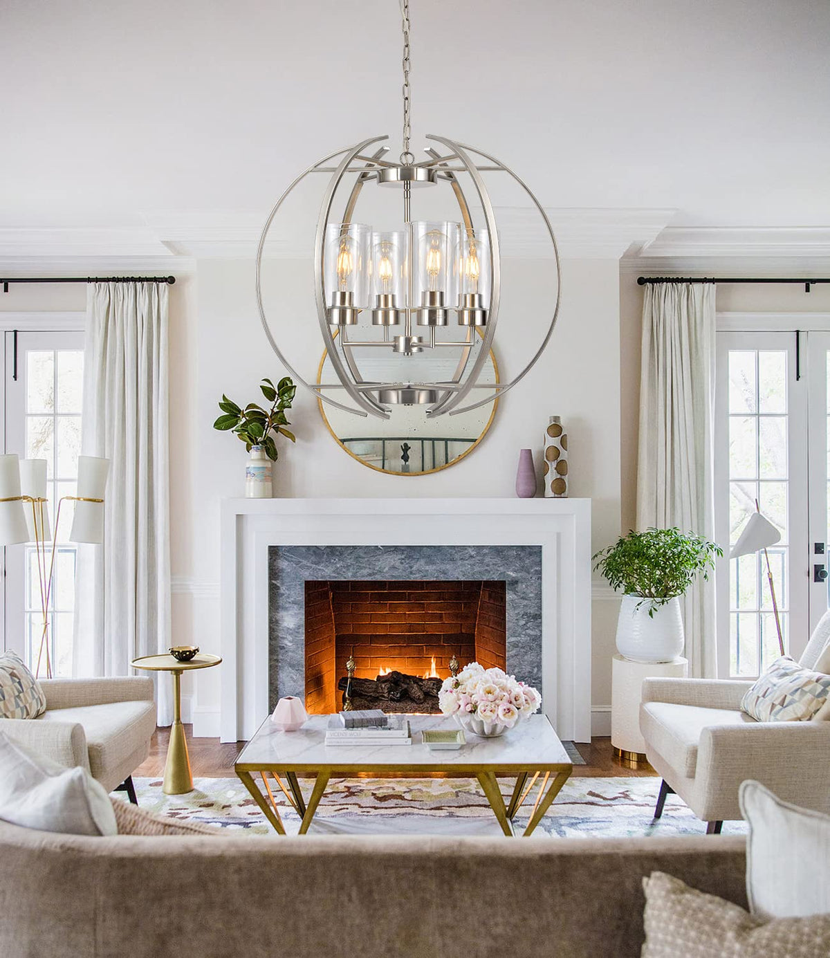 24" Brushed Nickel Globe Chandelier (Brushed Nickel Clear glass 24")