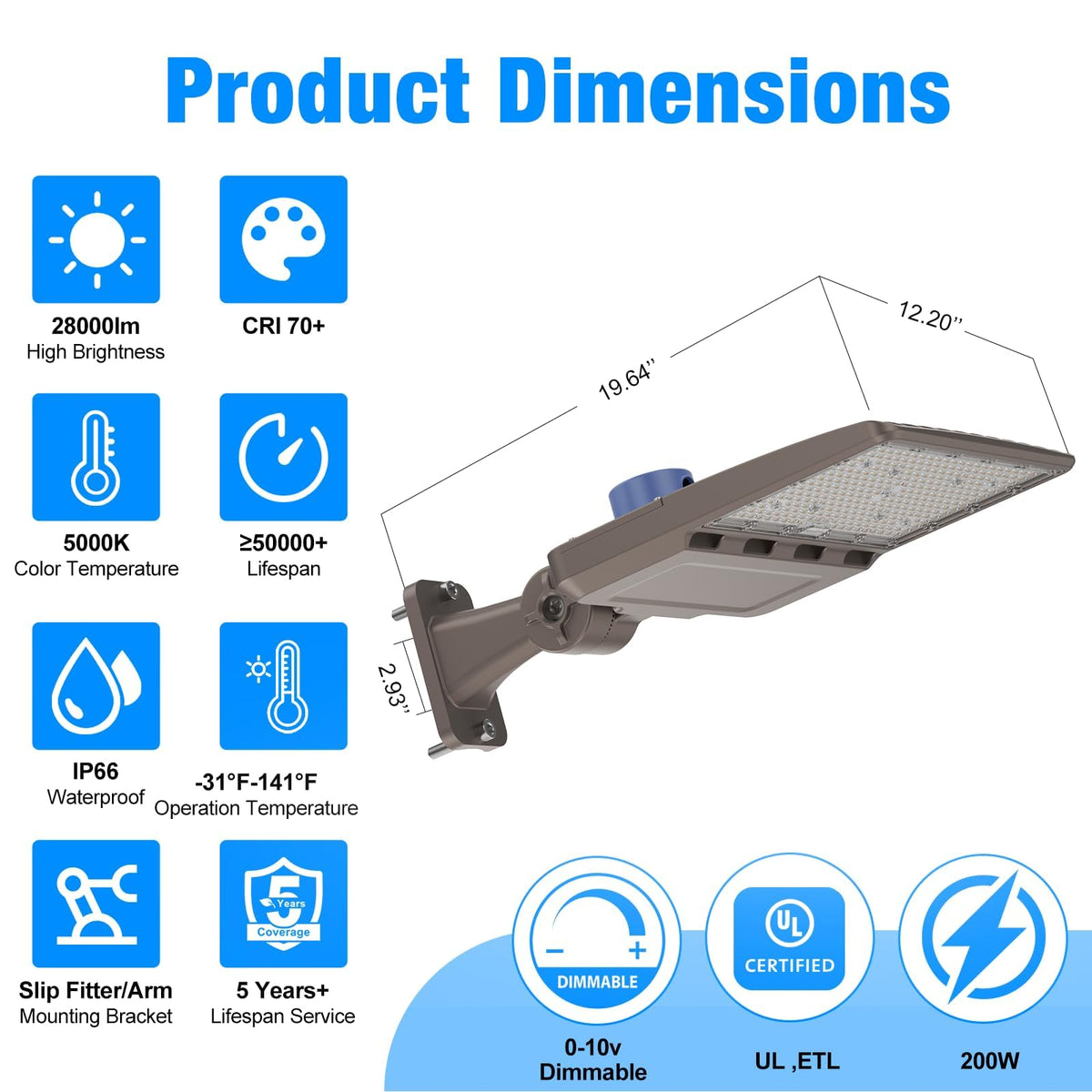 200W 28 000LM LED Parking Lot Lights Adjustable Arm Mount with Photocell 120 (200-B-12PACK)