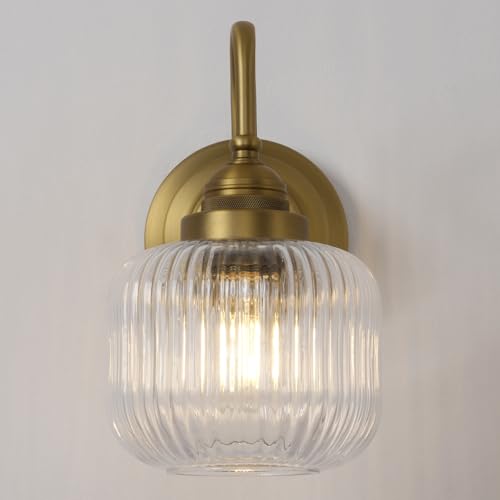 Vintage Industrial Wall Sconce Lighting with Clear Striped Glass Shade (Antique 1-Light)