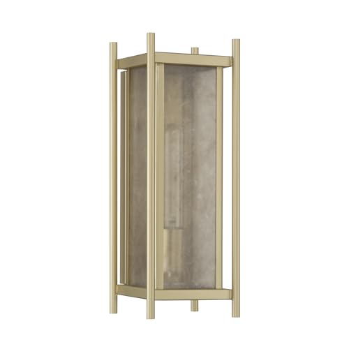 5-3804-344 Jacobs Mid-Century Modern Clear Mica Glass Outdoor Wall Lantern, 1-Light 60 Watt, 16" H x 6" W, Serene Brass (16" Height / Serene Brass)