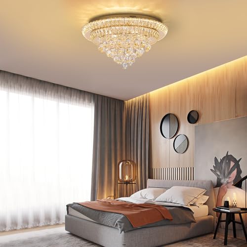 Large LED Crystal Raindrop Ceiling Light (Gold / 24 inches)