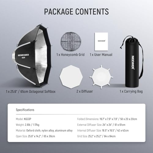 Basics Octagonal Softbox Kit for Studio Photography Video Recording Streaming (25.6"/ 65cm)