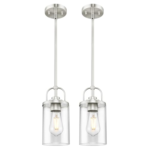 Brushed Nickel Pendant Lights Kitchen Island 2 Pack with Rods (Brushed Nickel / 2 Pack)