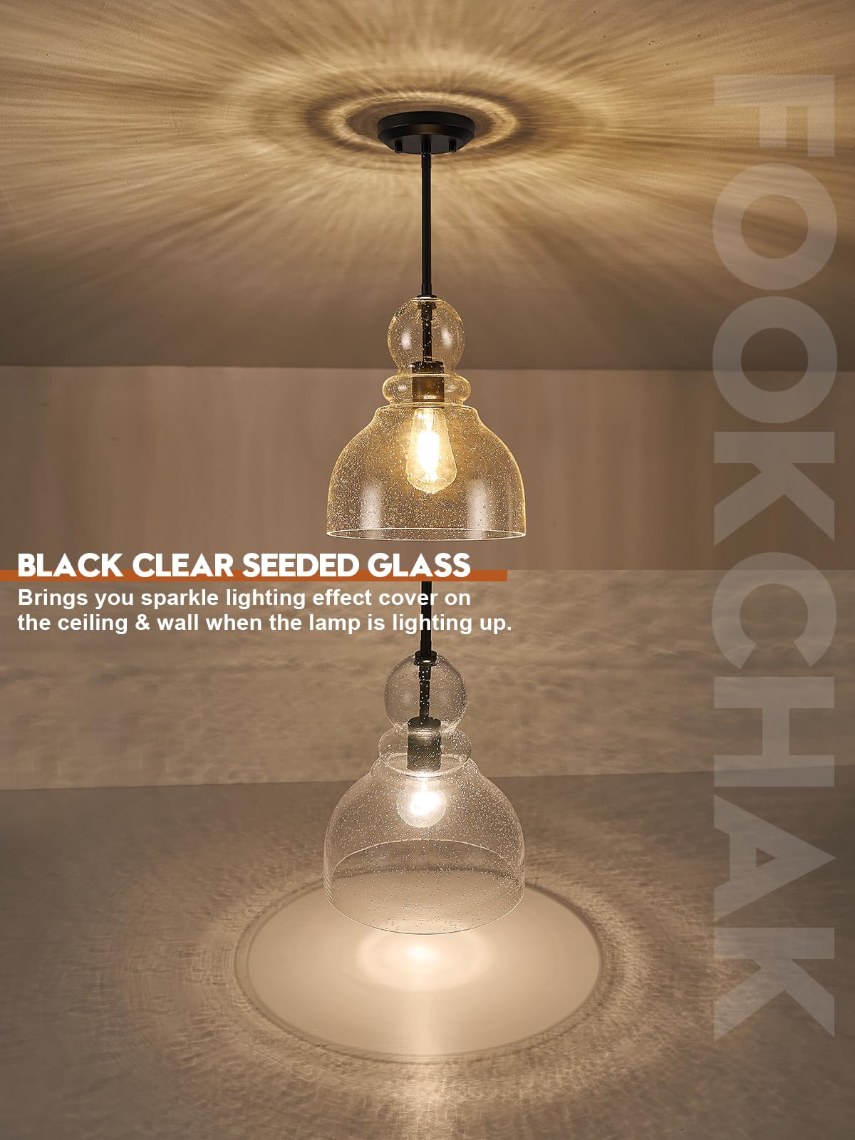 10" Seeded Glass Pendant Lights Kitchen Island Black Pendant Ceiling Light with Hand (Black Seeded)