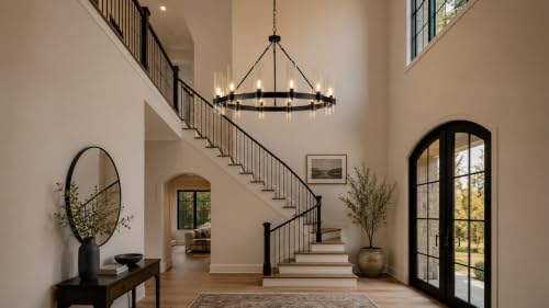 38 Inch Large Black Wagon Wheel Chandelier 12 Lights with Glass Shade (Black / 38 Inch)