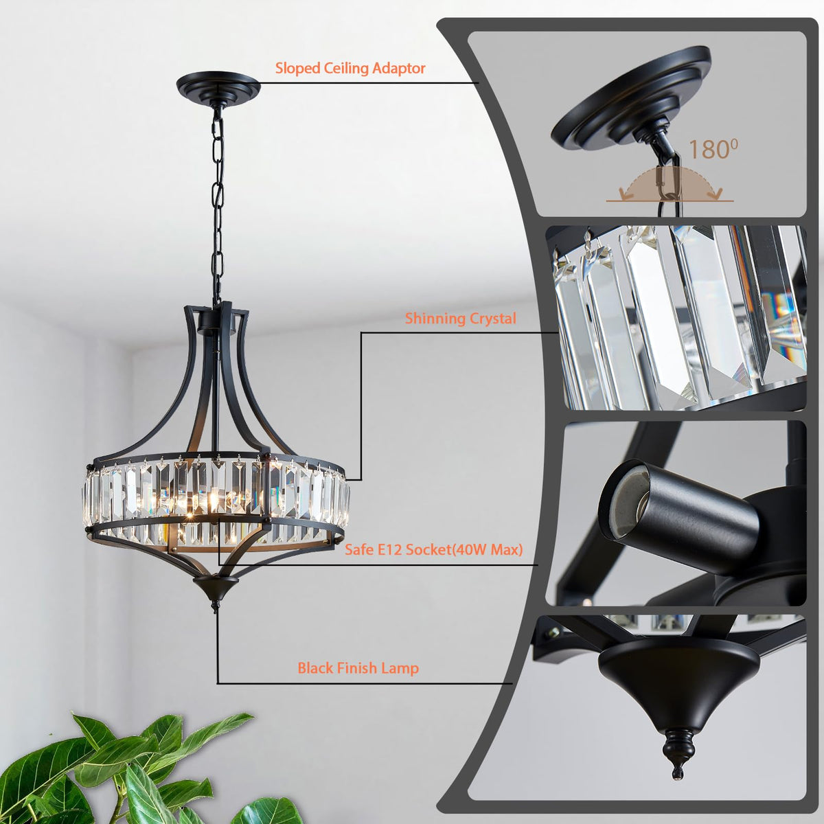 Crystal Chandeliers for Dining Room (Black)