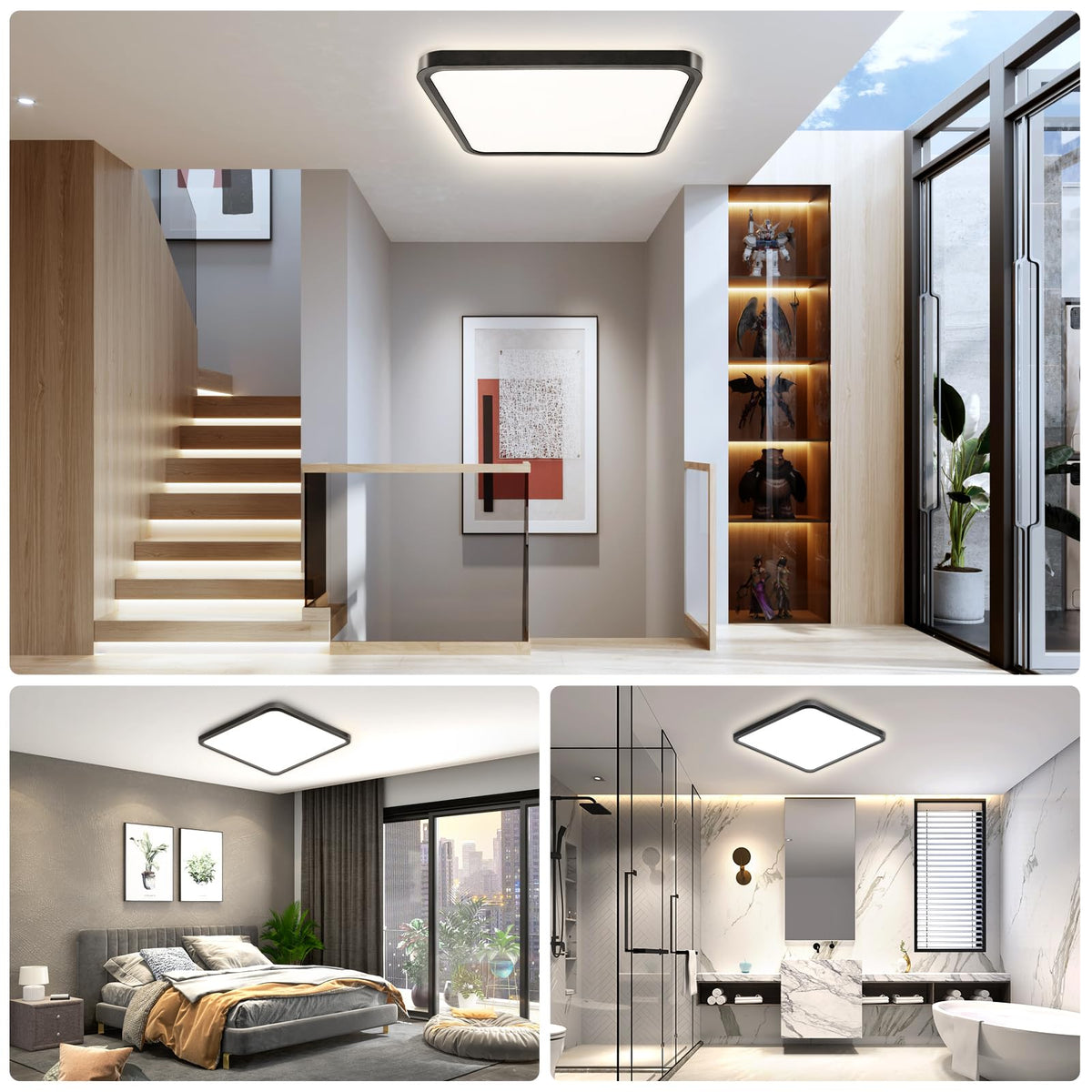 15.7Inch 32W Square LED Ceiling Light Fixtures Flush Mount (Natural White / 15.7 inch Black)