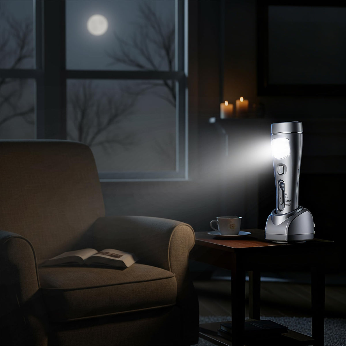 6 Pack Rechargeable Emergency Light with Auto On Power Outage (Silver)