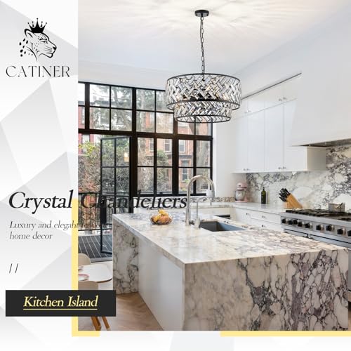 24" Black Crystal Chandelier (Big Drum Black)