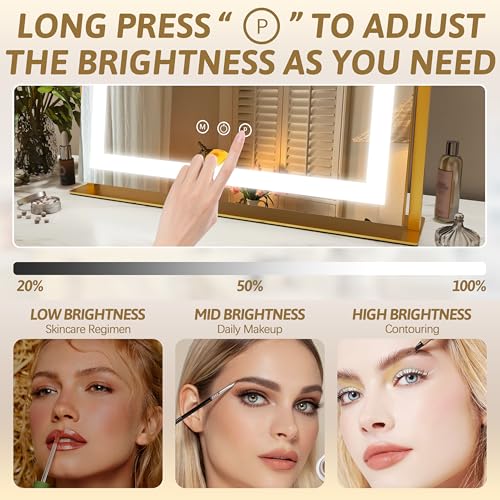 Vanity Mirror with Lights 22"x18" (Gold / 22"L x 18"W)