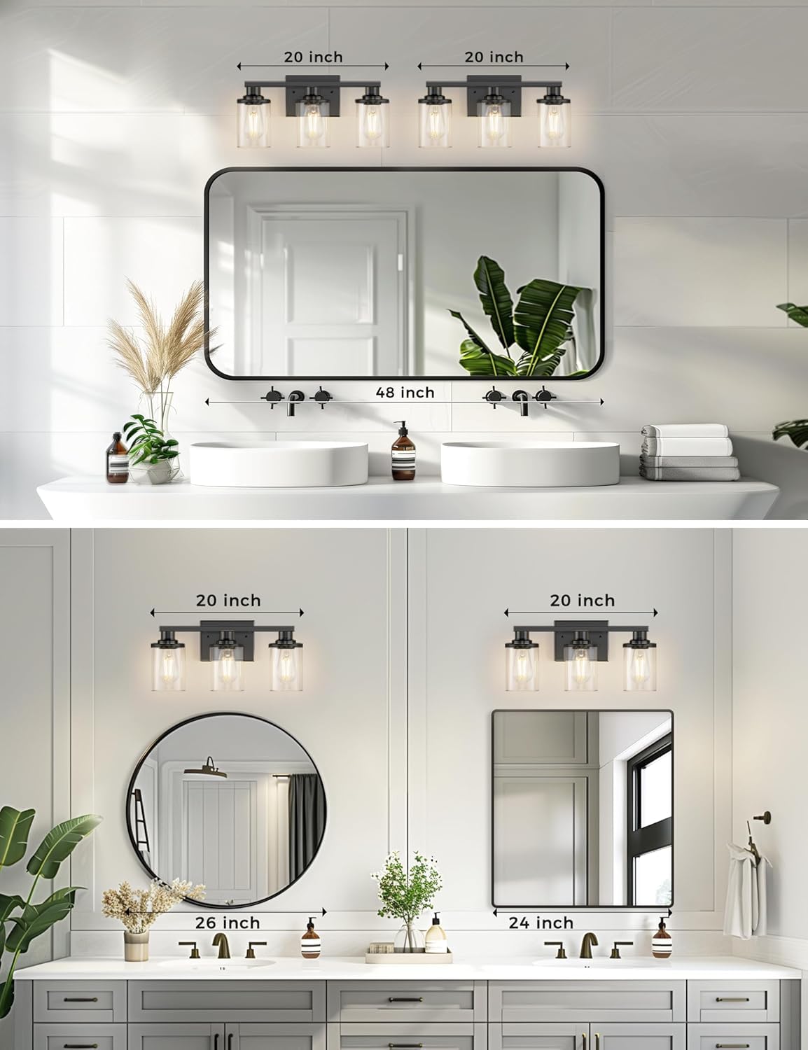 Black Vanity Light Fixture for Bathroom 3 (Black / 3-Light (20inch))