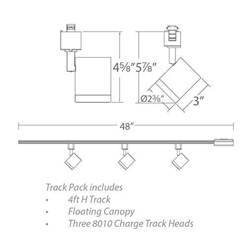 Charge 8010 LED 27W 3 Light Track Kit with Floating Canopy Feed and 4Ft Track with End Caps 5 (White / 5-CCT Selectable LED)