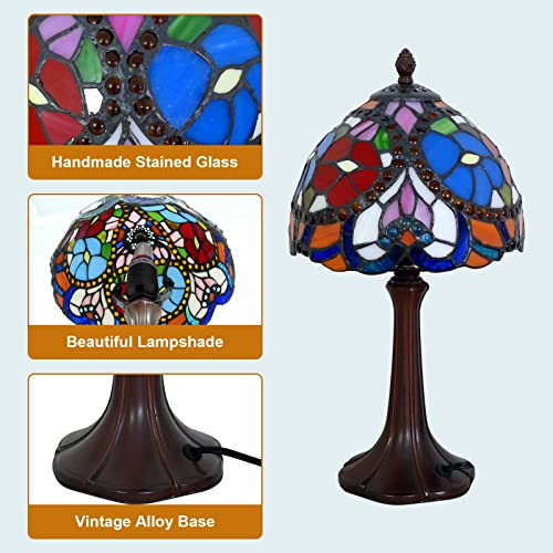 Tiffany Style Table Lamp Heart Rose Floral Vintage Bedside Table Light Desk Lamps Accent Small Lamp 15" Tall 8" Wide Reading Lamp with Color Changing LED Bulb (Heart Rose)