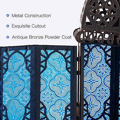 Vintage Candle Lantern (Large / Blue - 12.8''h)