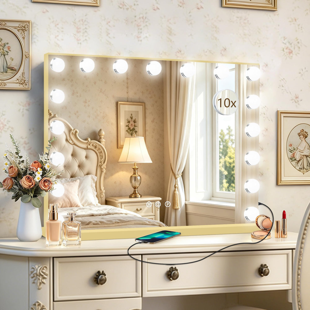 Gold Hollywood Vanity Mirror with Lights (Gold / 26"L x 20"W)