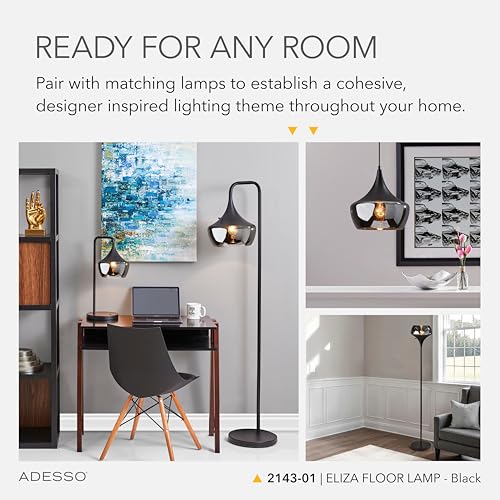 Floor Lamp Black & Smoked Glass Dome (Black / Floor Lamp)