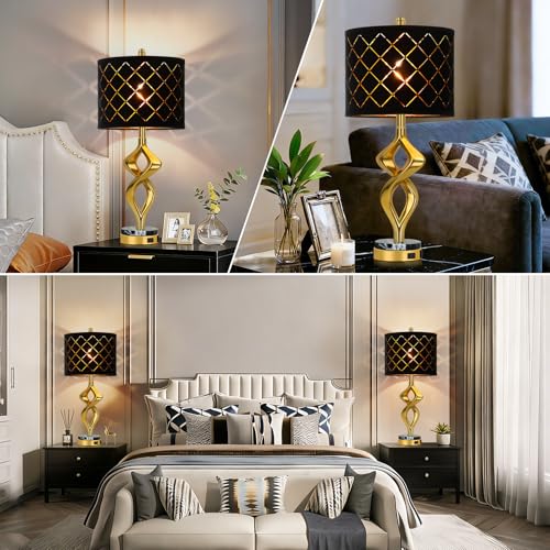 28.5’’ Gold Modern Sculptural Bedside Table Lamps Set of 2 for Living Room (Black)